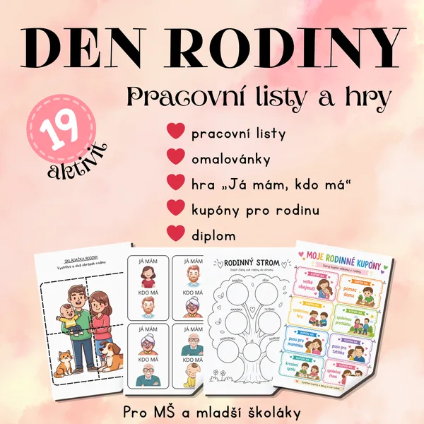 Den rodiny – soubor aktivit pro děti (MŠ) | pracovní listy, hry a kartičky 1