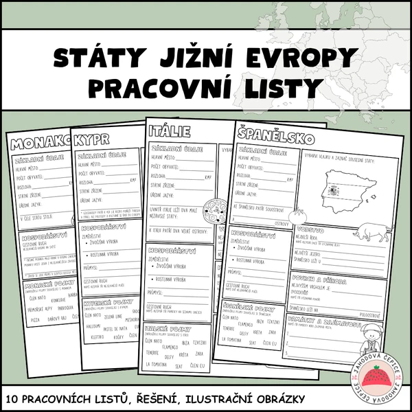Státy jižní Evropy - pracovní listy 1