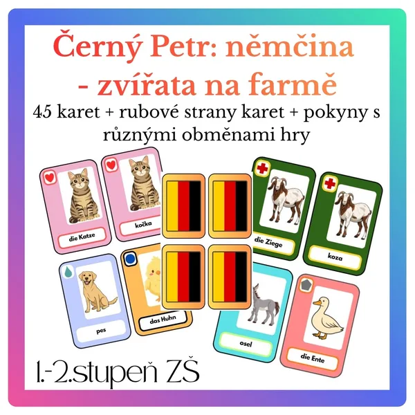 Němčina: Černý Petr - zvířata na farmě 1