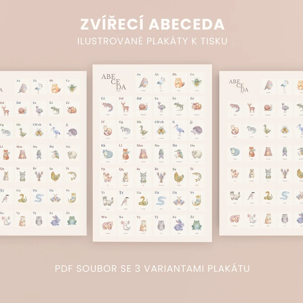 Abeceda zvířat – 3 ilustrované plakáty k tisku 1