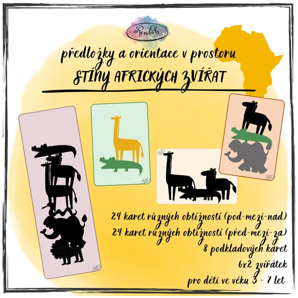 Předložky, orientace v prostoru, stíny - africká zvířata 1
