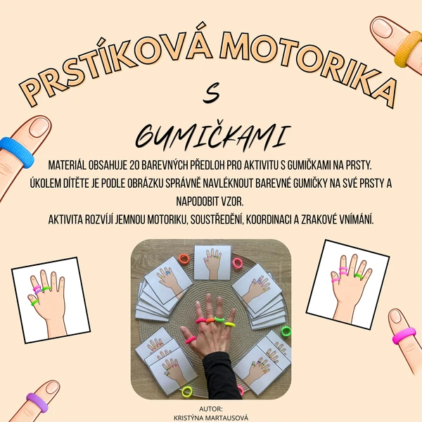 Prstíková motorika s gumičkami - Nasazování gumiček na prsty podle obrázků 1