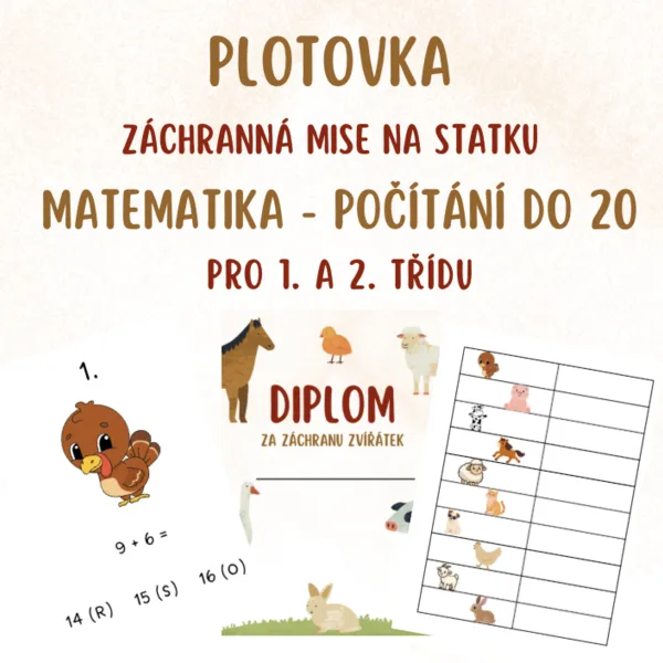 Plotovka - záchranná mise na statku, matematika pro 1. a 2. třídu 1