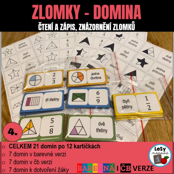 Zlomky - domina, čtení a zápis zlomku 1