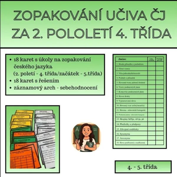 18 karet na zopakování učiva českého jazyka za 2. pololetí 4. třída 1
