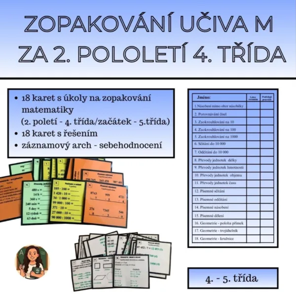 18 karet na zopakování učiva matematiky za 2. pololetí 4. třída 1