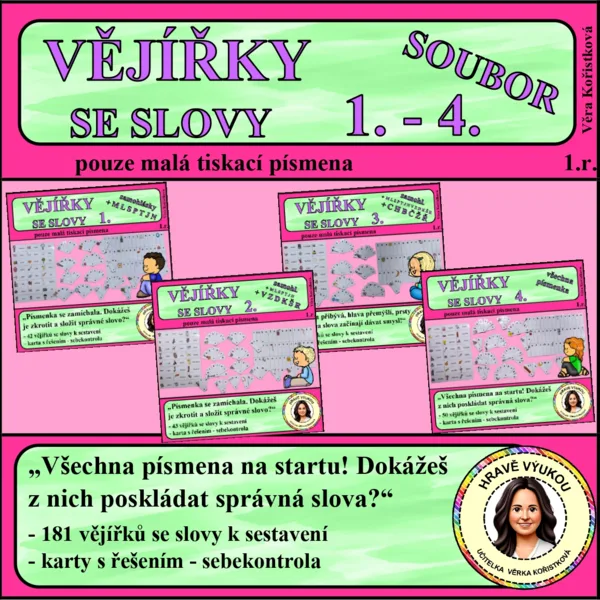 VĚJÍŘKY SE SLOVY – SOUBOR 1 – 4 – malá písmena 1