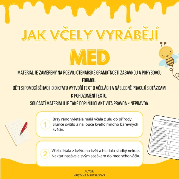 Jak včely vyrábějí med - Běhací diktát a čtení s porozuměním 🍯 1