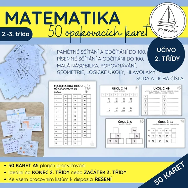 Matematika hrou | 50 karet pro opakování učiva 2. třídy 1