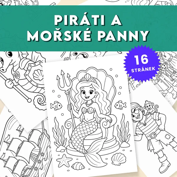 Piráti a mořské panny - sada 16 omalovánek  1