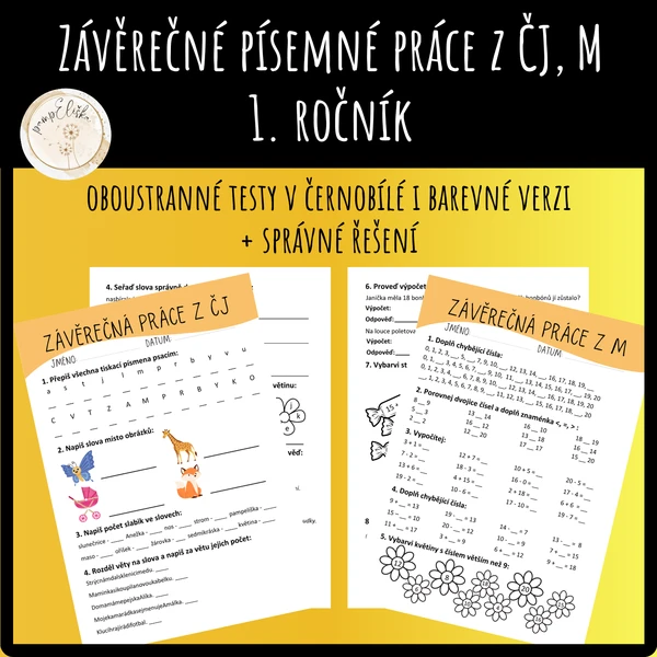 Závěrečné písemné práce z ČJ, M - 1. ročník 1