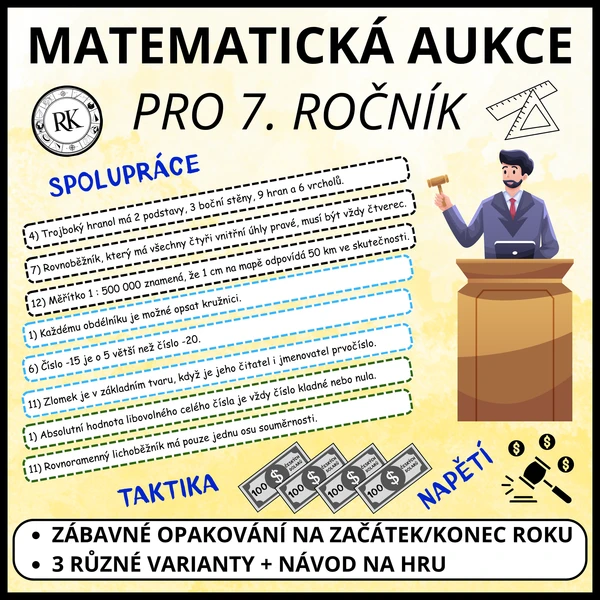 Opakování učiva 7. ročníku - Matematická aukce 1