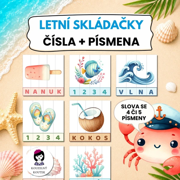 Letní skládačky s písmeny a číslicemi | Puzzle | Léto | Prázdniny 1