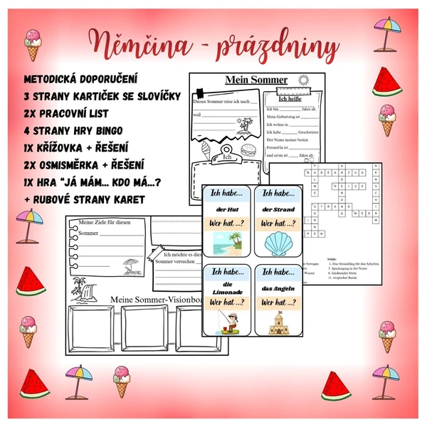 Němčina: léto/ prázdniny - soubor pracovních listů 1