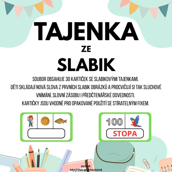 Tajenka ze slabik - 30 kartiček k procvičování čtení 1