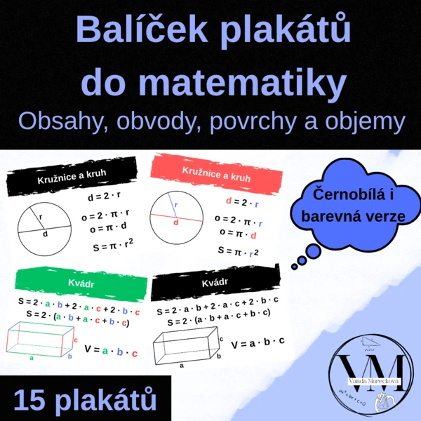 Zvýhodněný balíček plakátů do matematiky - obvody, obsahy, povrchy a objemy 1