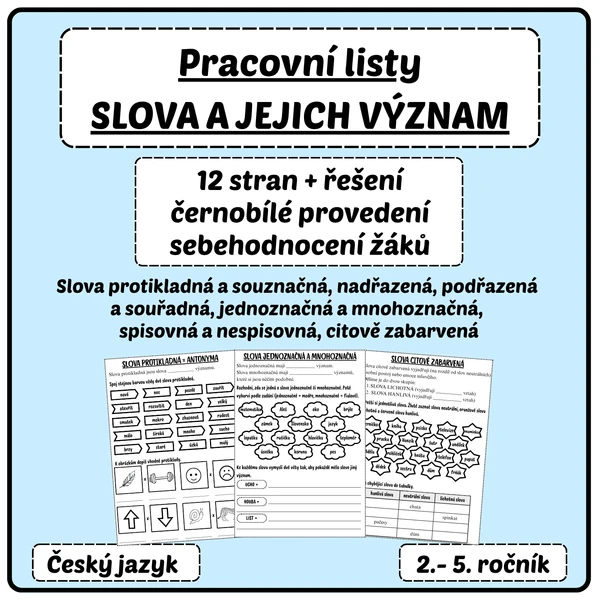 SLOVA A JEJICH VÝZNAM - Pracovní listy 1