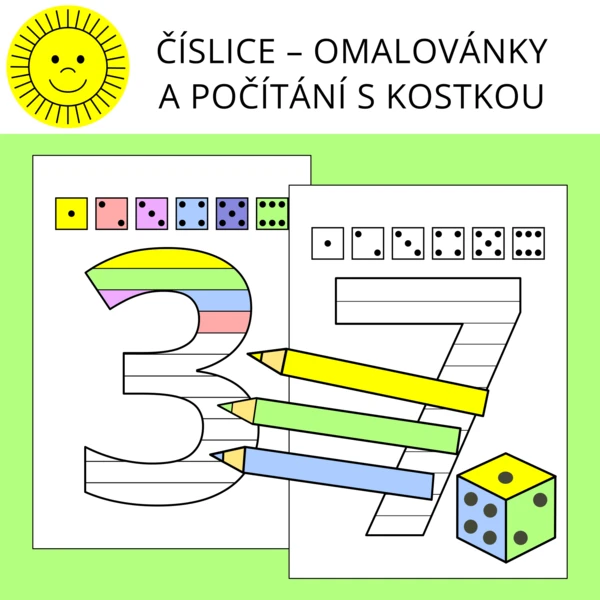 ČÍSLICE – OMALOVÁNKY A POČÍTÁNÍ S KOSTKOU 1