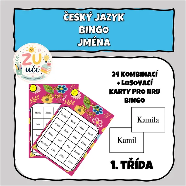 Češtinářské bingo pro prvňáčky - Jména 1