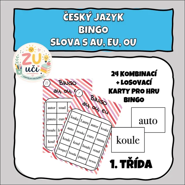 Češtinářské bingo - Slova s au, eu, ou 1