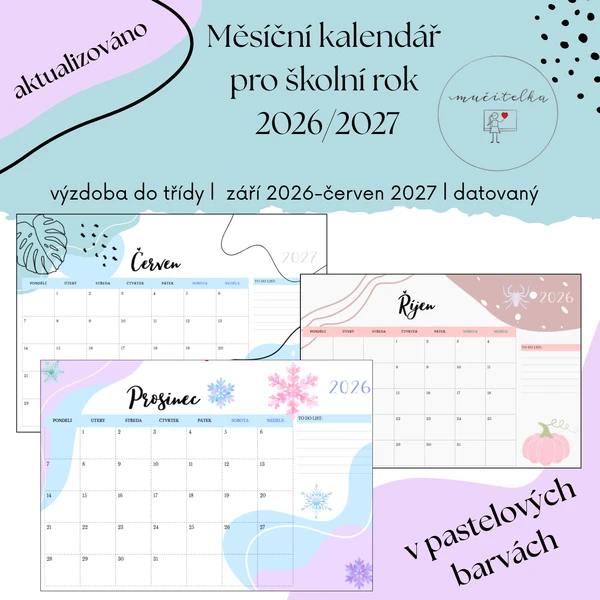 Pastelový měsíční školní kalendář 2026/2027 1