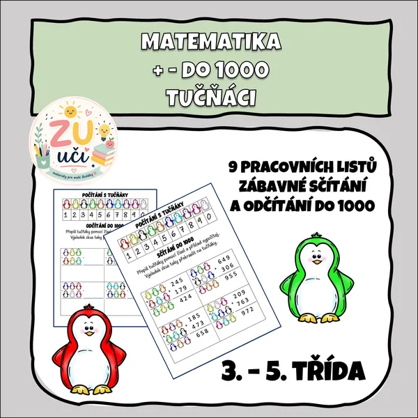 Sčítání a odčítání do 1000 s tučňáky 1