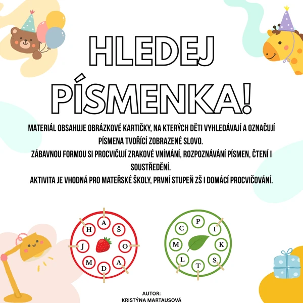 🔤🖍️ Najdi správná písmena – obrázkové kartičky 1