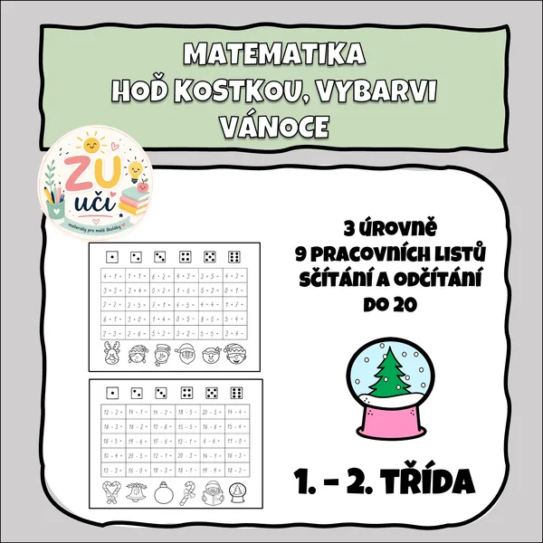 Hoď kostkou, spočítej, vybarvi - VÁNOCE 1