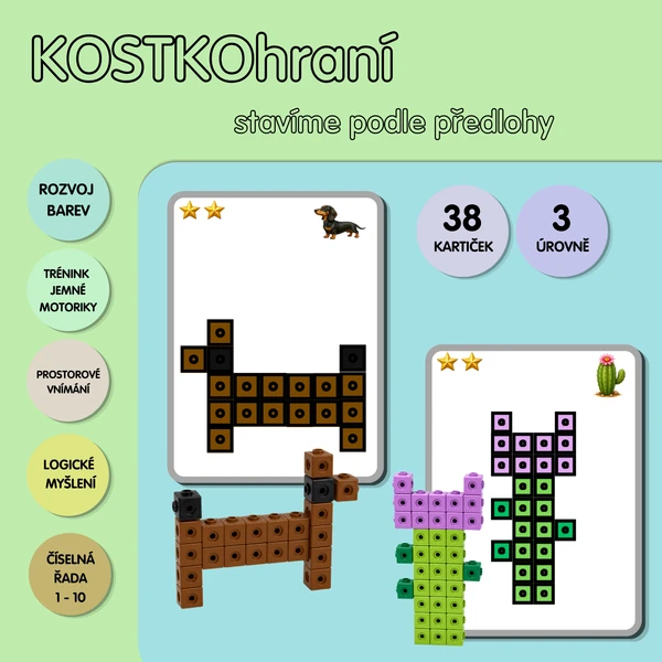 KOSTKOhraní - stavíme podle předlohy (zvířata, tvary, čísla) 1