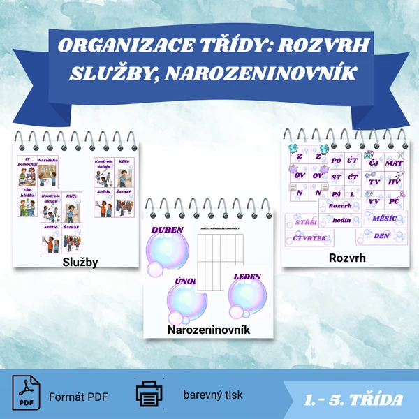 Výzdoba třídy - kalendář, velký rozvrh hodin, narozeninovník, třídní služby 1