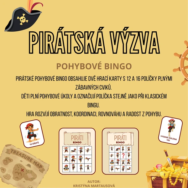 🏴‍☠️💪 Pirátské pohybové bingo - Hrací karty s pestrými pohybovými úkoly 1