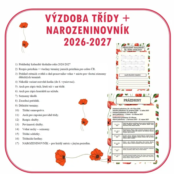 NAROZENINOVNÍK, UČITELSKÝ DIÁŘ A VÝZDOBA TŘÍDY - VLČÍ MÁKY 2026-2027 1