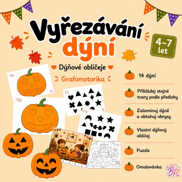 Vyřezávání dýní - dýňové obličeje, grafomotorika 1