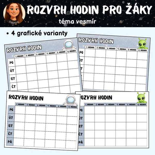 Rozvrh hodin pro žáky - téma vesmír 1