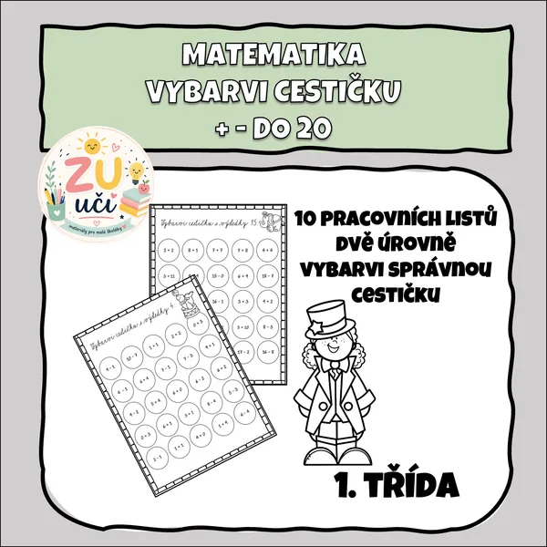 Vypočítej a vybarvi cestičku +-do 20 1