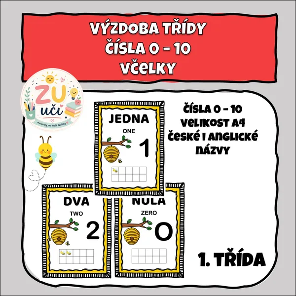 Výzdoba třídy - Čísla 0-10 - Včelky 1