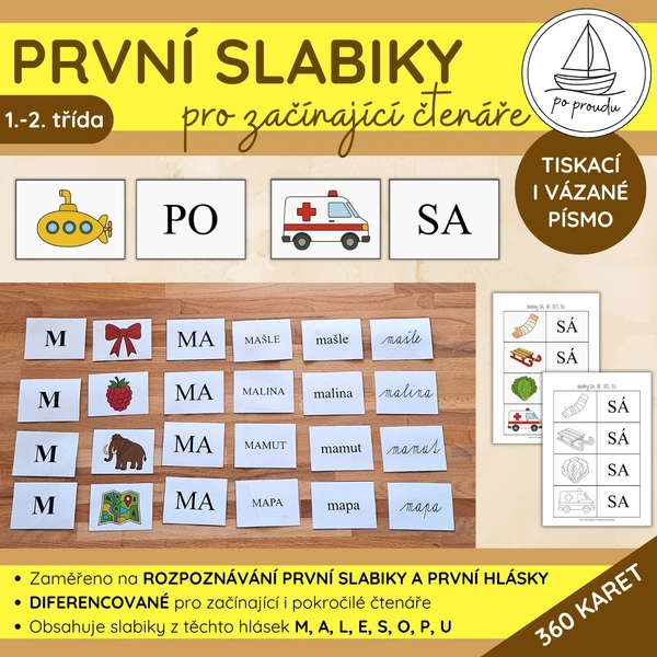 První slabiky a slova | kartičky pro začínající čtenáře 1