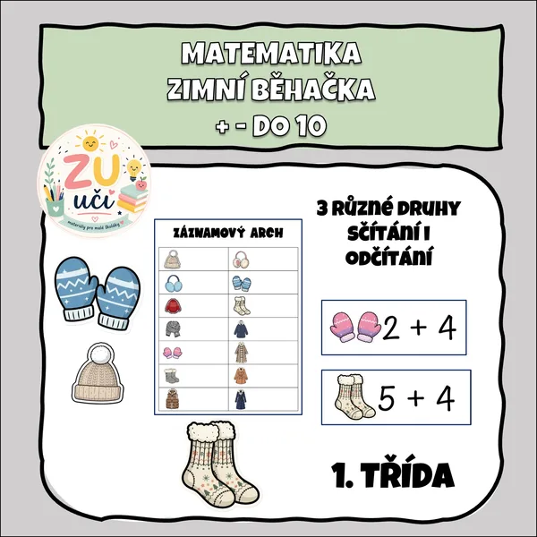 Zimní běhačka - sčítání a odčítání do 10 1