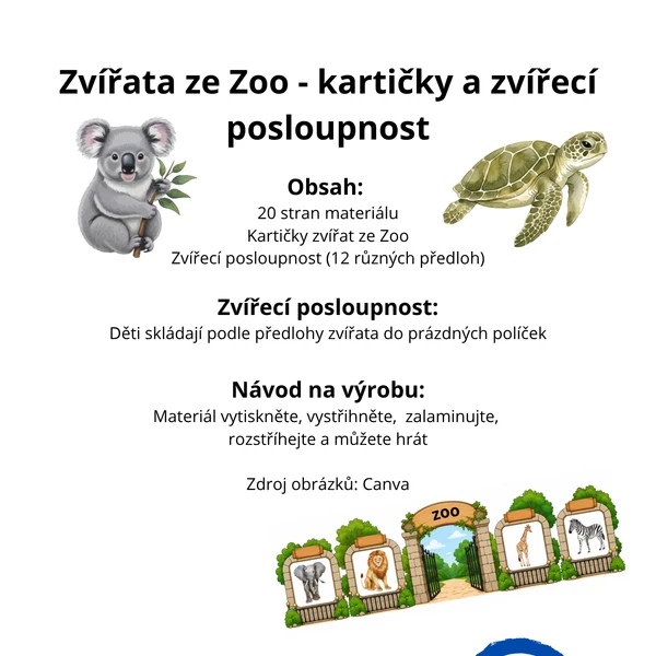 Zvířata ze zoo - kartičky, zvířecí posloupnost 1