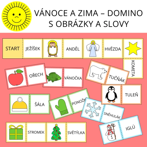 VÁNOCE A ZIMA – DOMINO S OBRÁZKY A SLOVY 1
