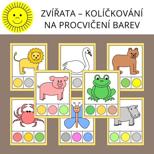 ZVÍŘATA – KOLÍČKOVÁNÍ NA PROCVIČENÍ BAREV 1