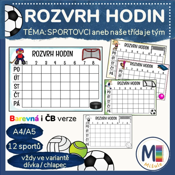 ROZVRH HODIN - SPORTOVCI - pro žáky 1