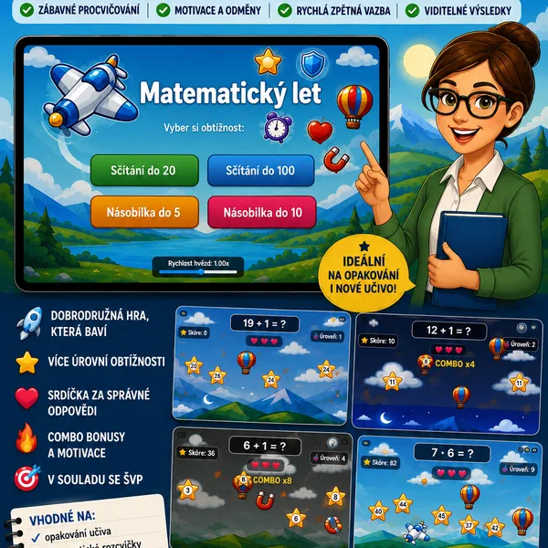 Matematický let – arkádové procvičování počtů s letadlem 1