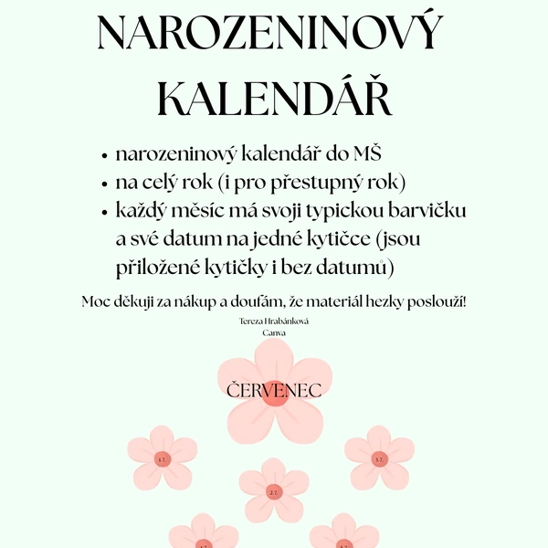 Kytičkový narozeninový kalendář 1
