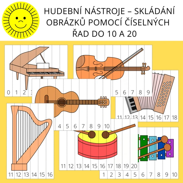 HUDEBNÍ NÁSTROJE – SKLÁDÁNÍ OBRÁZKŮ POMOCÍ ČÍSELNÝCH ŘAD DO 10 A 20 1