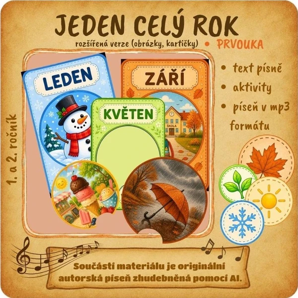 Jeden celý rok - písnička, kartičky, obrázky 1