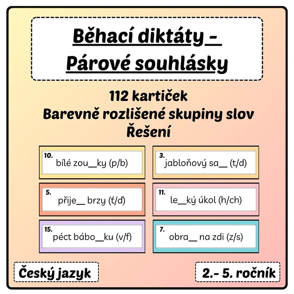 Párové souhlásky - Běhací diktáty 1