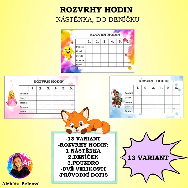 ROZVRHY HODIN (nástěnka, do deníčku/do pouzdra) 1