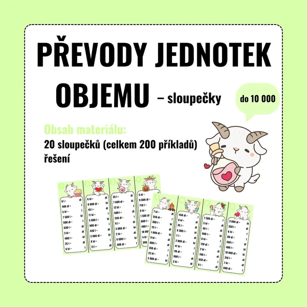 PŘEVODY JEDNOTEK OBJEMU (do 10 000) – sloupečky 1