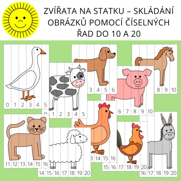 ZVÍŘATA NA STATKU – SKLÁDÁNÍ OBRÁZKŮ POMOCÍ ČÍSELNÝCH ŘAD DO 10 A 20 1